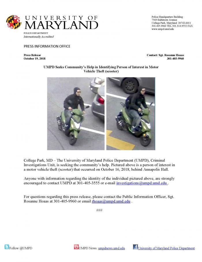 UMPD Seeks Community's Help in Identifying Person of Interest in Motor ...